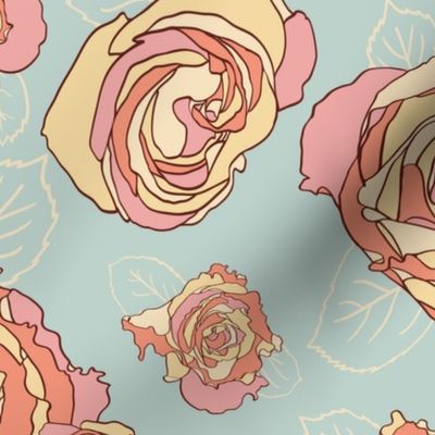 Retro Roses-Teal and Pink