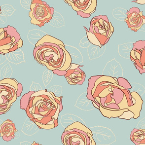Retro Roses-Teal and Pink