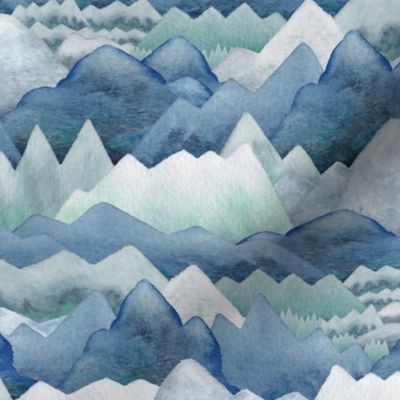 Watercolor Mountains Blue