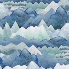 Watercolor Mountains Blue