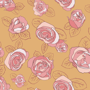Retro Roses-Mustard and Pink