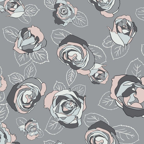 Retro Roses-Gray and Pink