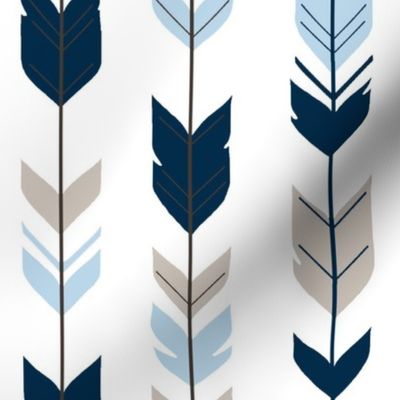 Arrow Feathers -- Baby Blue/Beige/navy on white - CottonWood-ch