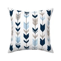 Arrow Feathers -- Baby Blue/Beige/navy on white - CottonWood-ch