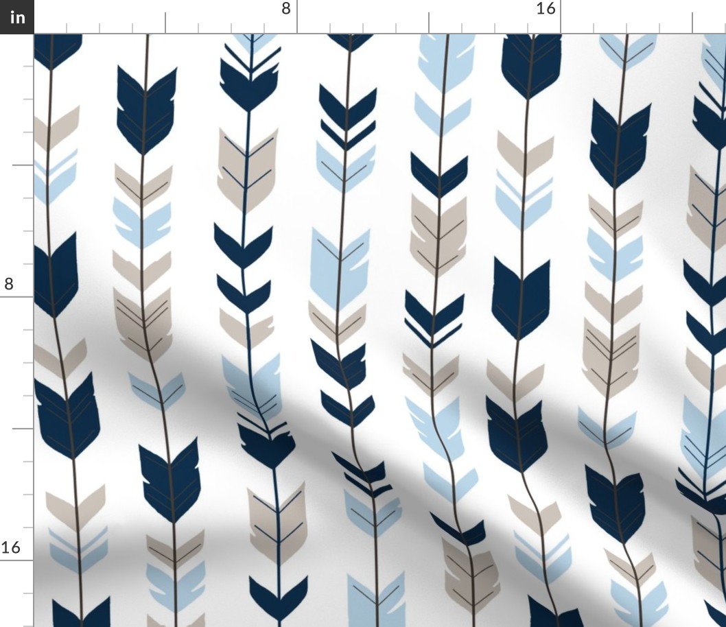 Arrow Feathers -- Baby Blue/Beige/navy on white - CottonWood-ch