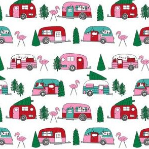 christmas campers // pink and green xmas holiday christmas fabric cute holiday christmas designs