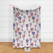 Large Scale woodland Animal in Pink and Purples Hot Air Balloon  Adventure on lavenderl, nursery wallpaper, baby girl, kids, home decor