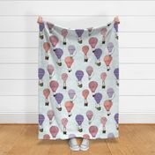 Large Scale woodland Animal Hot Air Balloon Day Adventure in Pink and Purple,  nursery wallpaper, girl, fox , deer, kids, home decor