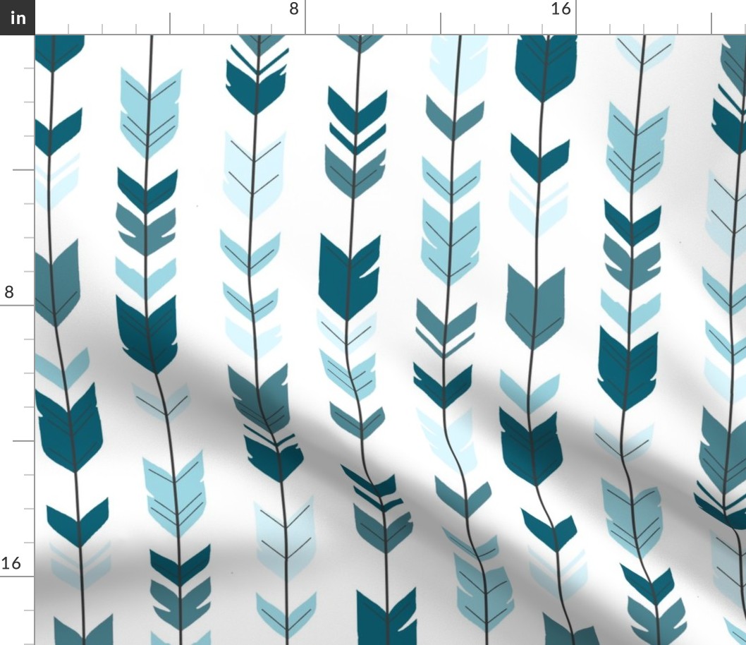 Arrow feathers - Winslow Blues on White - Teal 