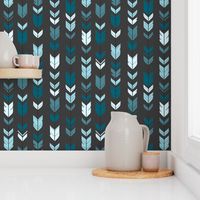 Arrows Feathers - Winslow Blues and Teals on Dark Gray- Charcoal Grey