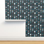 Arrows Feathers - Winslow Blues and Teals on Dark Gray- Charcoal Grey