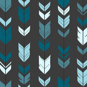 Arrows Feathers - Winslow Blues and Teals on Dark Gray- Charcoal Grey