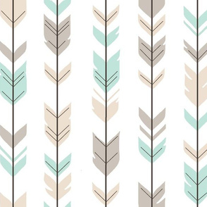 Arrow Feathers -tan and mint on white