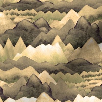 Watercolor Mountains Sepia