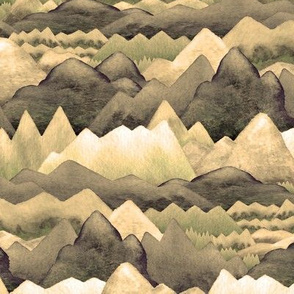 Watercolor Mountains Sepia