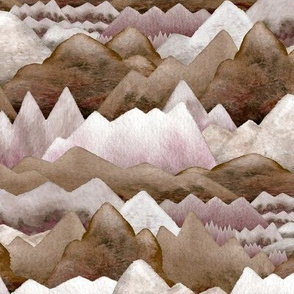 Watercolor Mountains Brown Pink