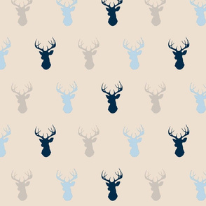 Deer- baby blue/navy on cream - Cottonwood-ch