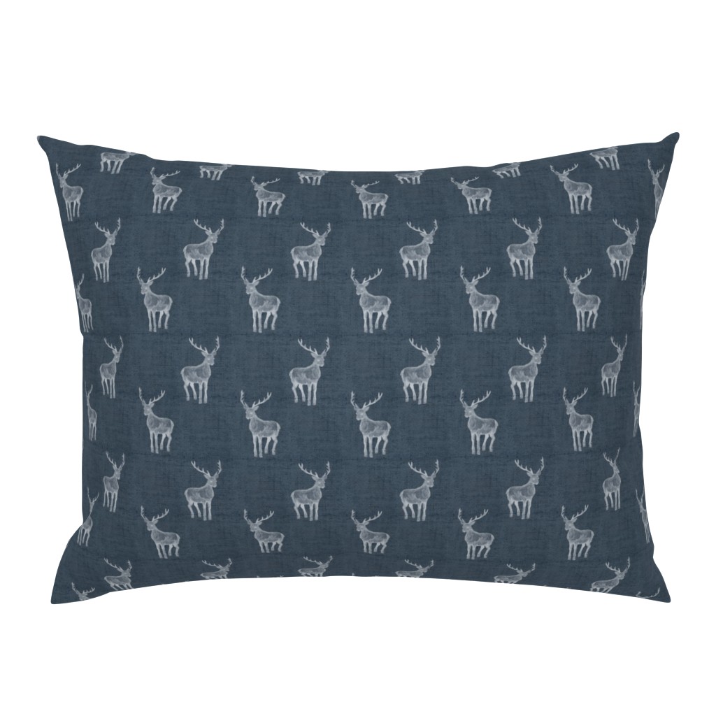 Navy Winter Stag on Linen