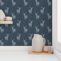 Navy Winter Stag on Linen