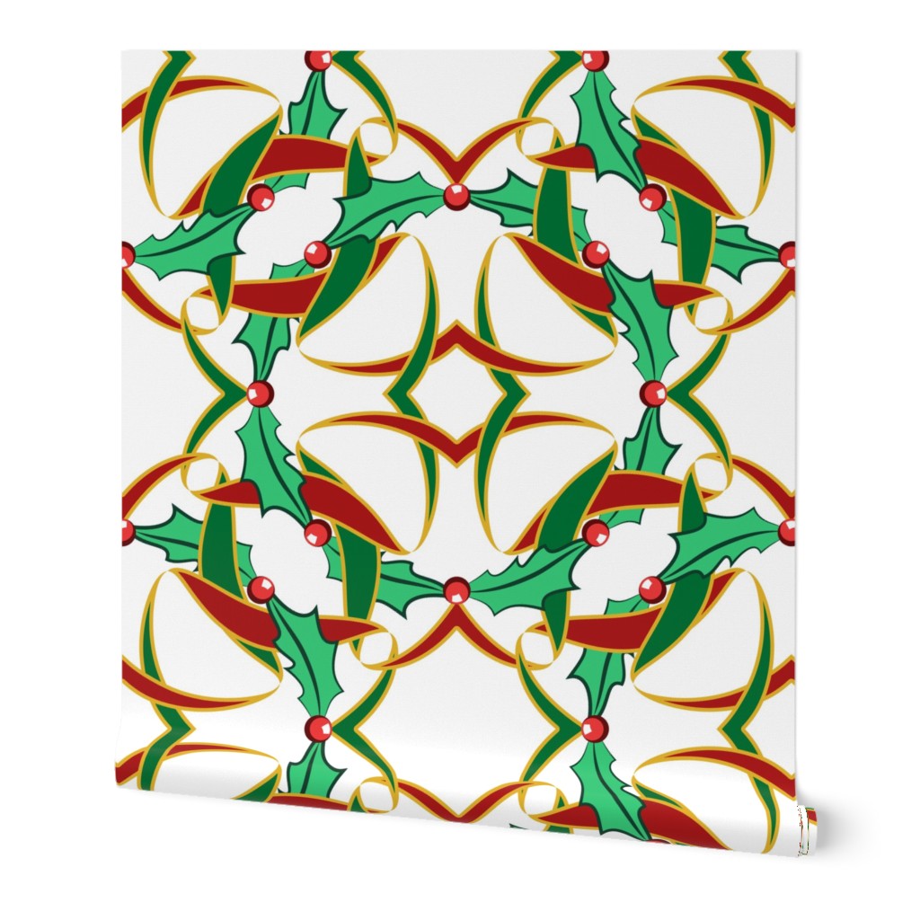 Celtic Christmas Holly Wreath Pattern on White