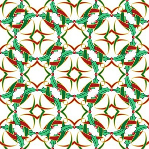Celtic Christmas Holly Wreath Pattern on White