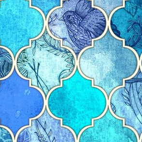 Cobalt Blue and Aqua Decorative Moroccan Tiles LARGE 