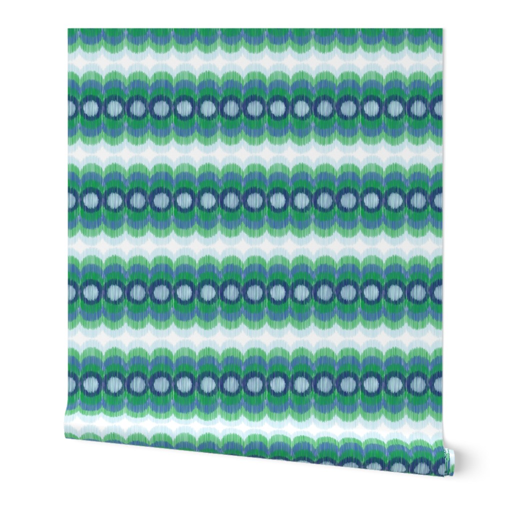 Scalloping Circles Ikat Green and Blue