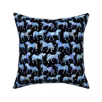 Blue Watercolour Galaxy Unicorns - black background