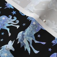 Blue Watercolour Galaxy Unicorns - black background