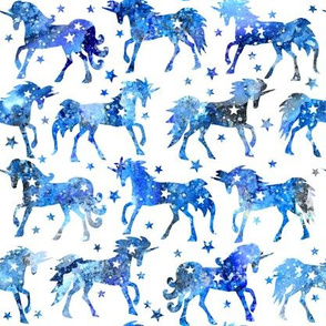 Blue Watercolor Galaxy Unicorns - white background