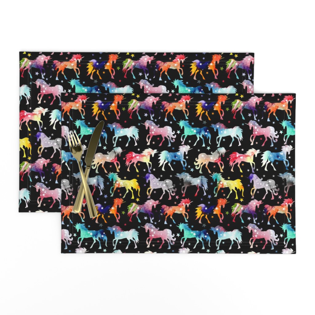 Rainbow Watercolour Galaxy Unicorns - black_background