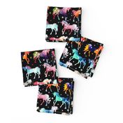 Rainbow Watercolour Galaxy Unicorns - black_background