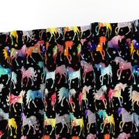 Rainbow Watercolour Galaxy Unicorns - black_background