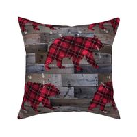 Plaid Bear on Wood