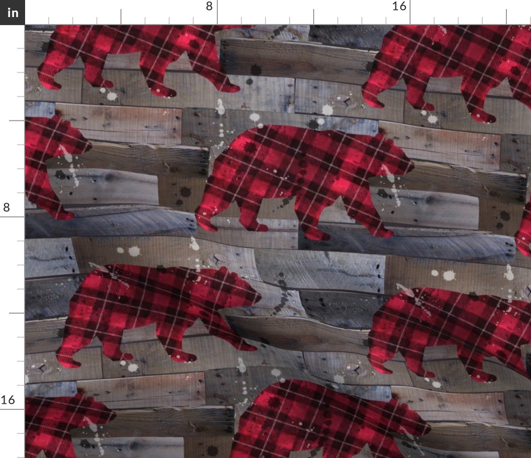 Plaid Bear on Wood