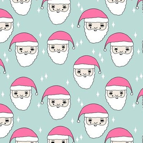 santa // pink and mint christmas fabric cute xmas holiday christmas design girls christmas pink fabric