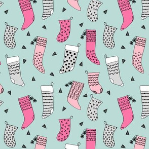 stockings // pink stockings cute christmas design pink and mint christmas fabric