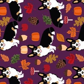 corgi autumn leaves fall pumpkin pinecones acorn autumns corgis dog breed fabric tri colored black and tan corgi railroad fabric