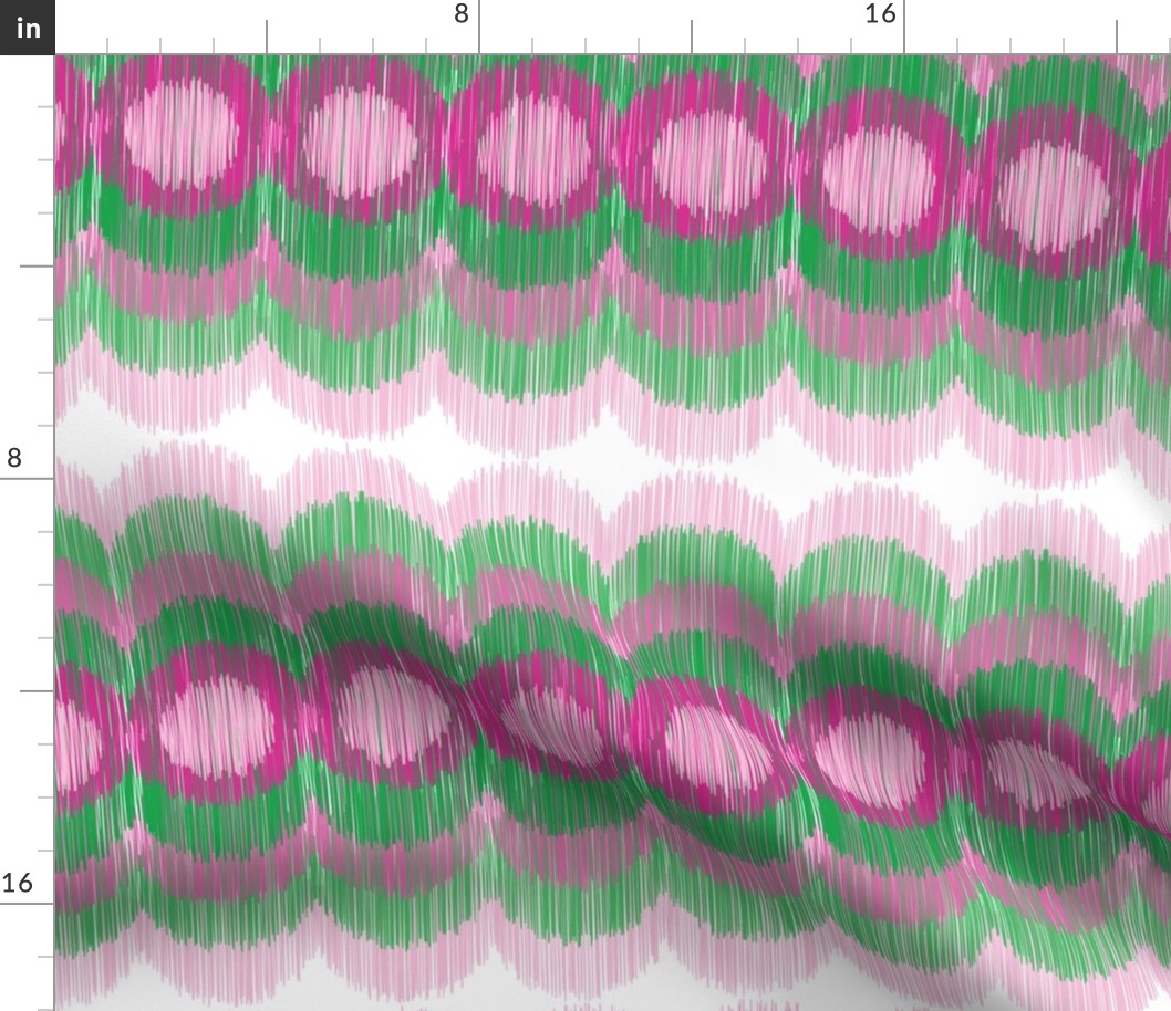 Scalloping Circles Ikat Pink and Green