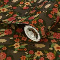 pitbull terriers dark green flowers florals dogs dog fabric railroad florals fabric cute dogs florals fabric