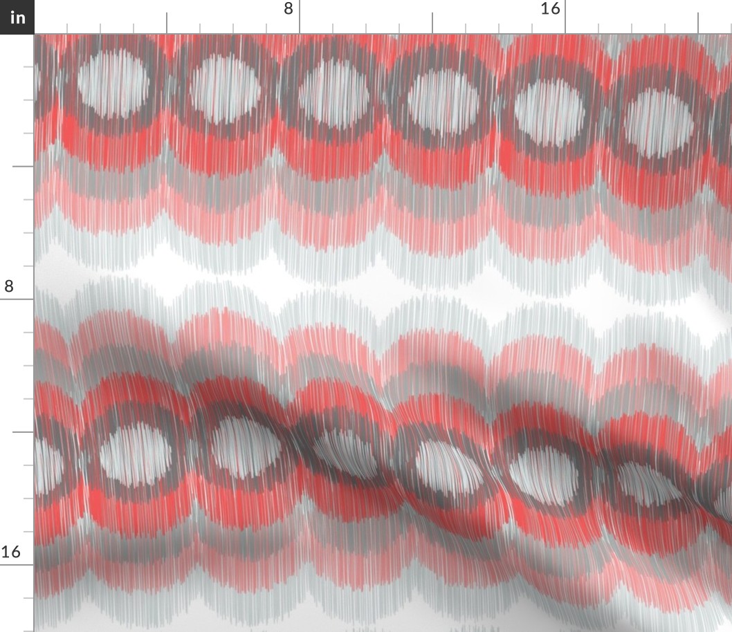 Scalloping Circles Ikat Coral and Gray