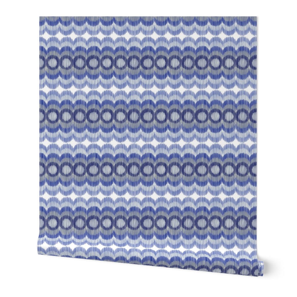 Scalloping Circles Ikat Dark Blue and Gray