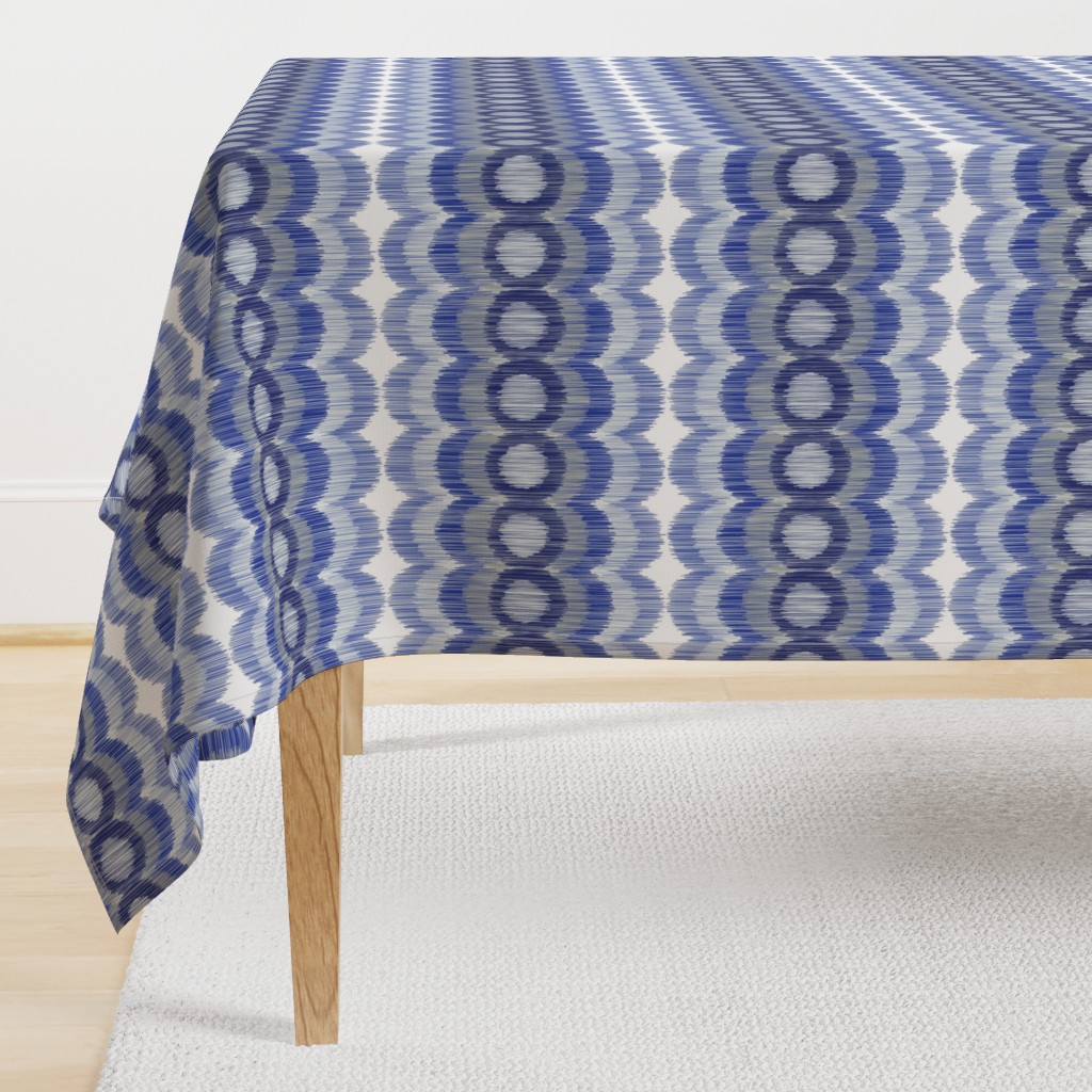 Scalloping Circles Ikat Dark Blue and Gray