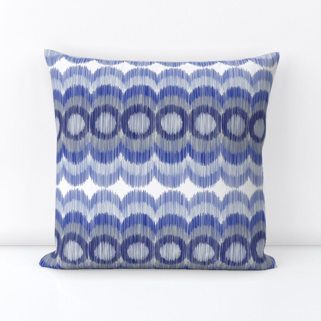 Scalloping Circles Ikat Dark Blue and Gray