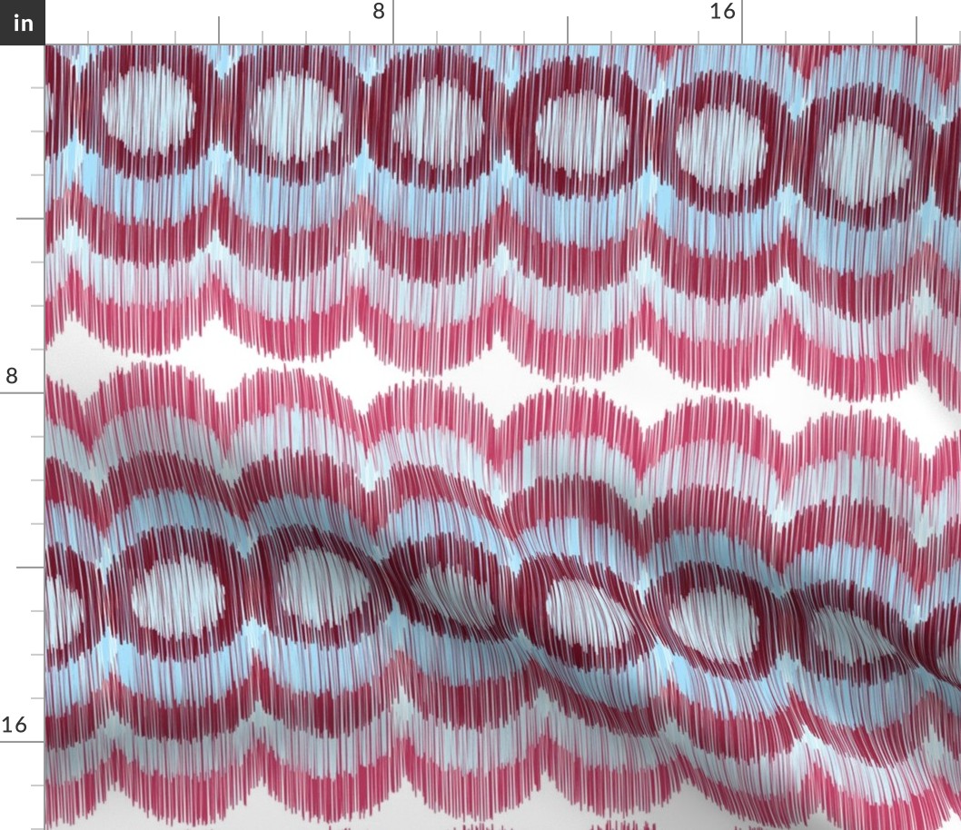 Scalloping Circles Ikat Red and Blue