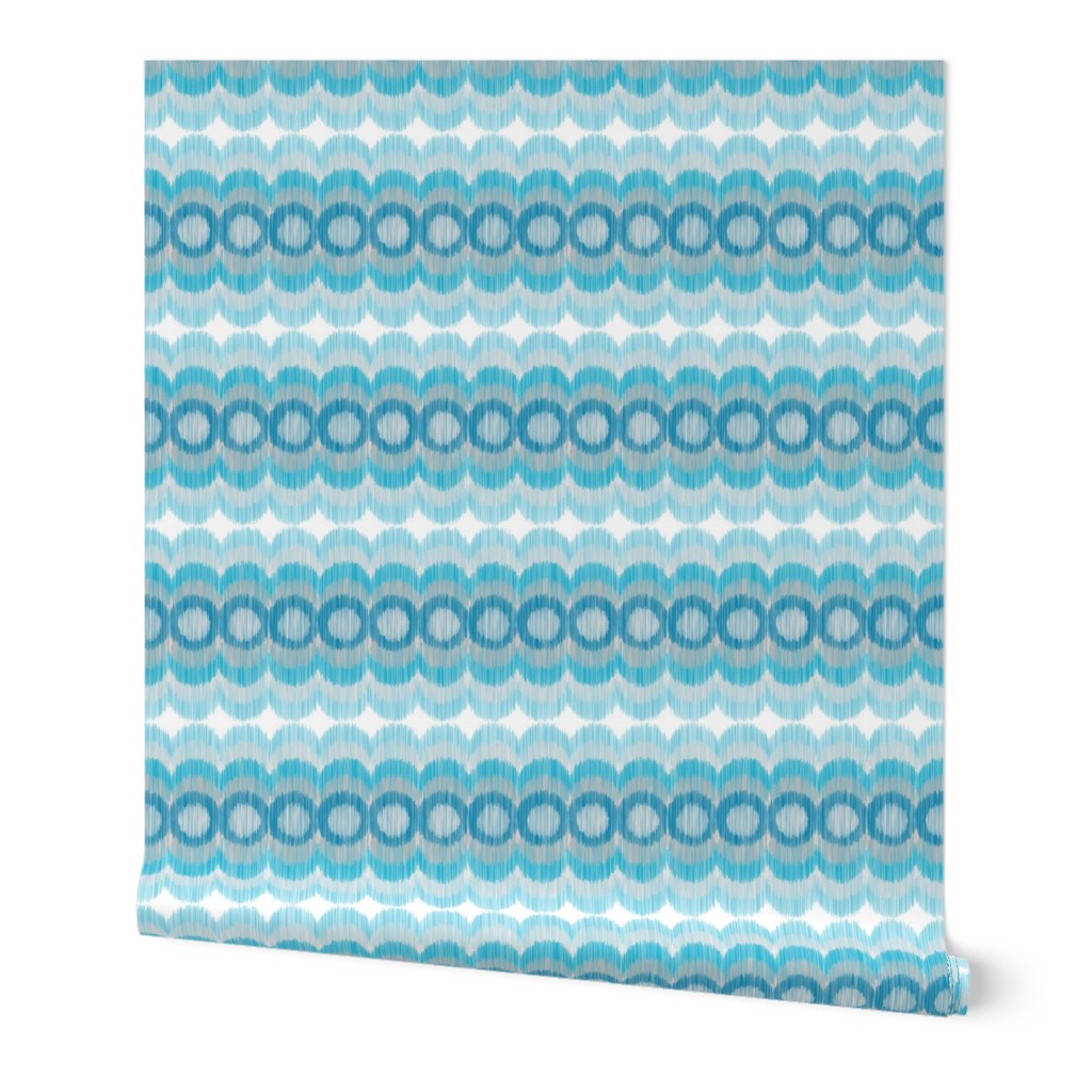 Scalloping Circles Ikat Turquoise and Gray