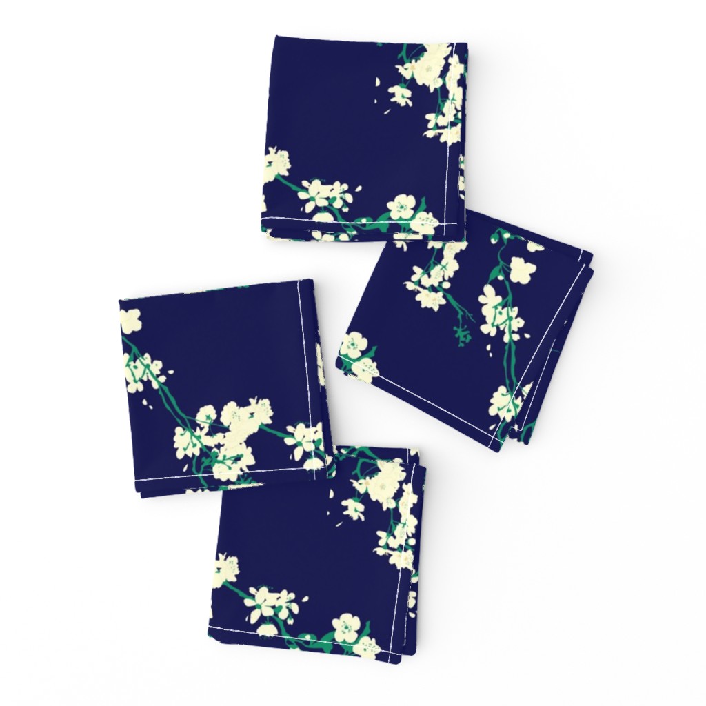 Cherry Blossoms - Navy & Emerald