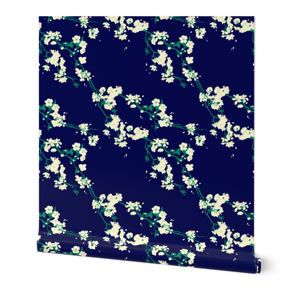 Cherry Blossoms - Navy & Emerald