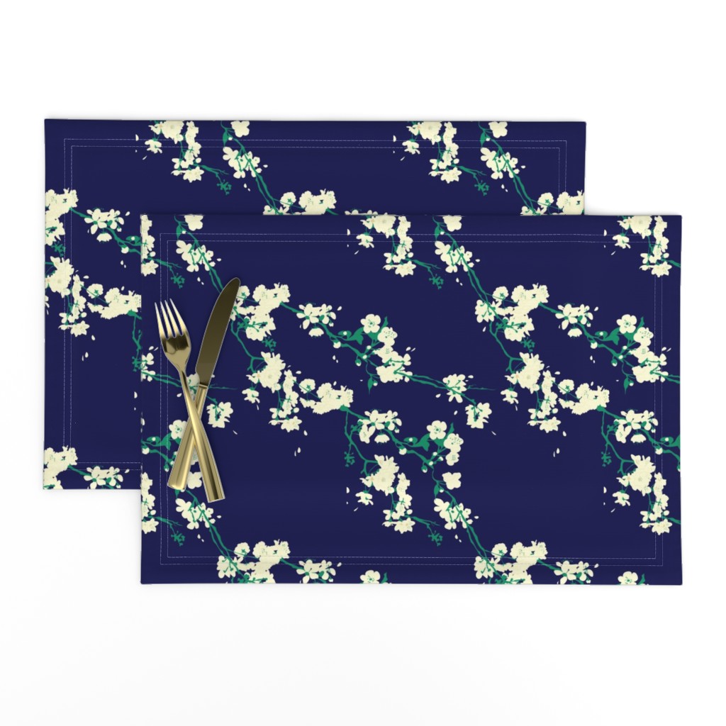 Cherry Blossoms - Navy & Emerald