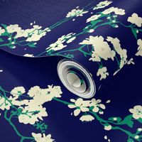 Cherry Blossoms - Navy & Emerald